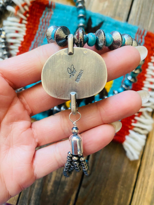 Navajo Turquoise & Sterling Silver Pearl Beaded Tassel Necklace - Culture Kraze Marketplace.com