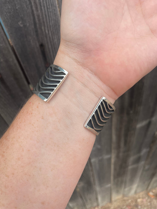 Sterling Silver & Sonoran Gold Turquoise Cuff Bracelet Signed & Stamped