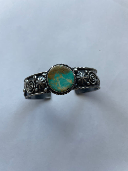 Navajo Turquoise & Sterling Silver Cuff Bracelet Signed Jacquline Silver