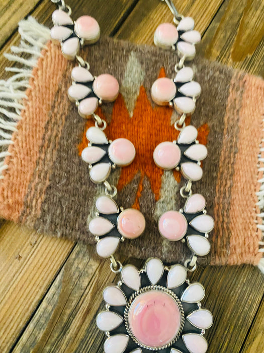 Navajo Queen Pink Conch Shell And Sterling Silver Cluster Necklace