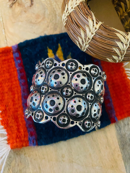 Navajo Hand Stamped Ball Sterling Silver Cuff Bracelet