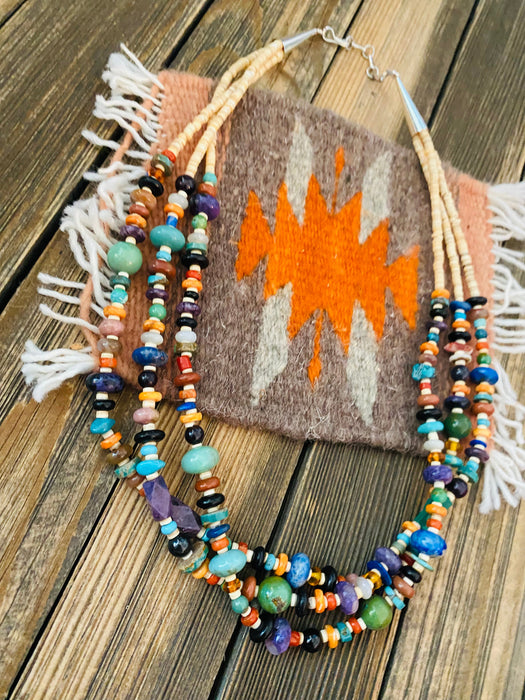 Navajo Multi Stone & Heishi Triple Strand Beaded Necklace