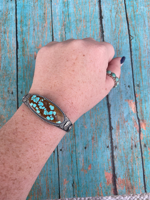 Navajo Sterling Silver & Turquoise Adjustable Cuff Bracelet Signed