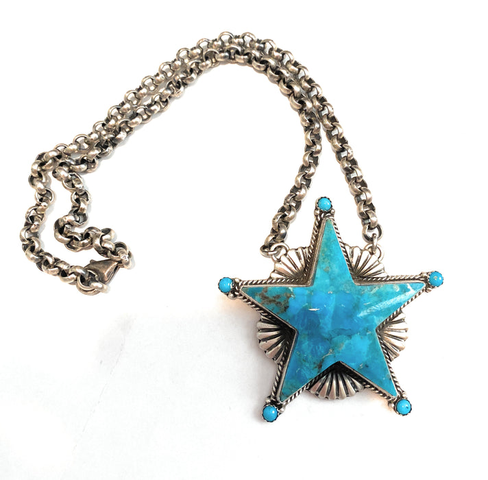 Navajo Turquoise & Sterling Silver Star Necklace Signed