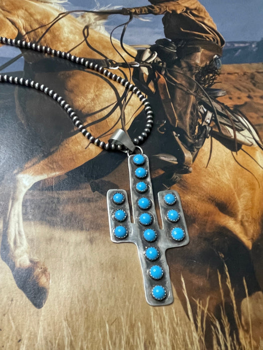 Navajo Sterling Silver & Turquoise Cactus Necklace