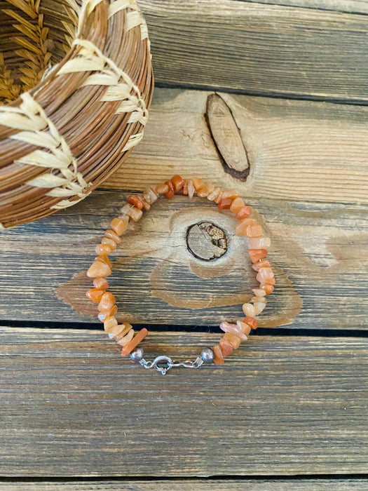 Navajo Carnelian & Sterling Silver Beaded Bracelet