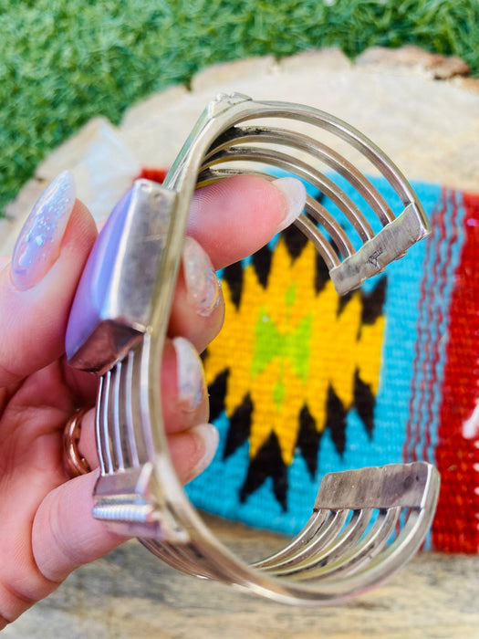 Navajo Purple Kingman Turquoise & Sterling Silver Cuff Bracelet Signed