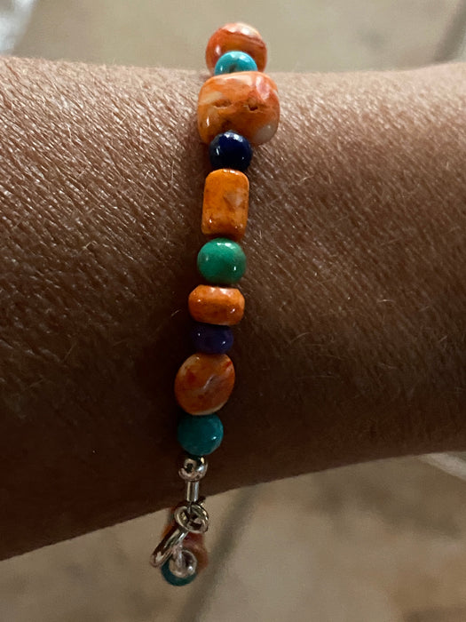 Navajo Spiny & Multi Stone Sterling Silver Beaded Bracelet