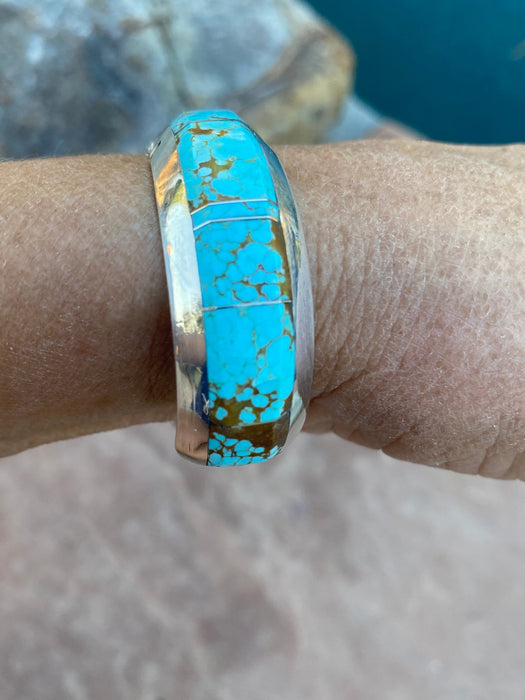 Navajo Turquoise 8 & Sterling silver 7/8” Wide Cuff Bracelet