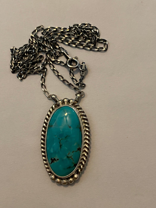 Navajo Sterling Silver And Turquoise Stone Southwest Necklace Signed