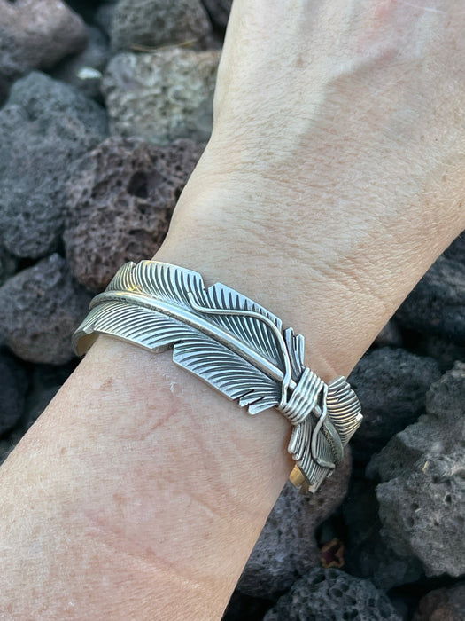 Navajo Sterling Silver Hand Crafted Feather Bracelet Cuff