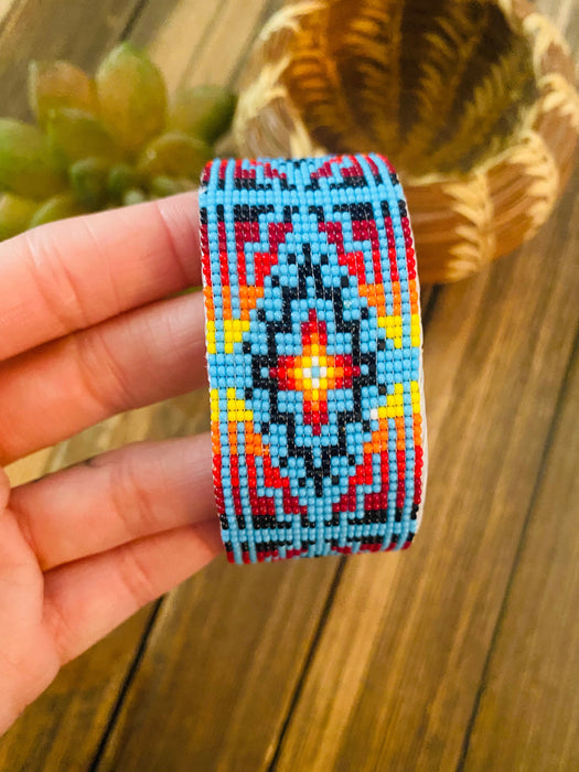 Navajo Made Beaded Leather Bracelet