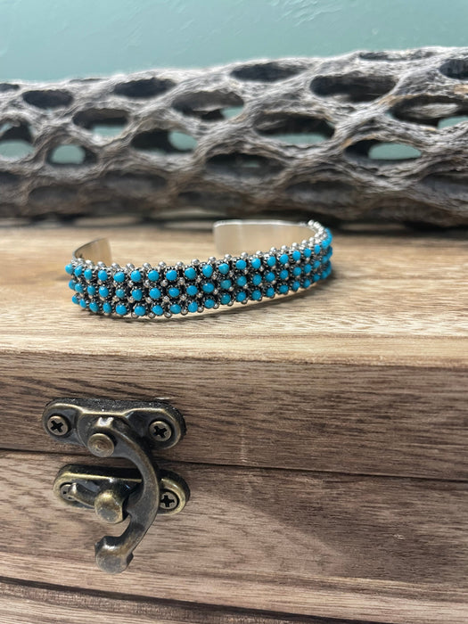 Navajo Turquoise And Sterling Silver Cuff Bracelet by S. Haloo