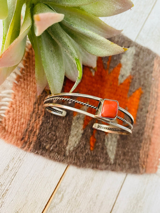 Navajo Coral & Sterling Silver Cuff Bracelet