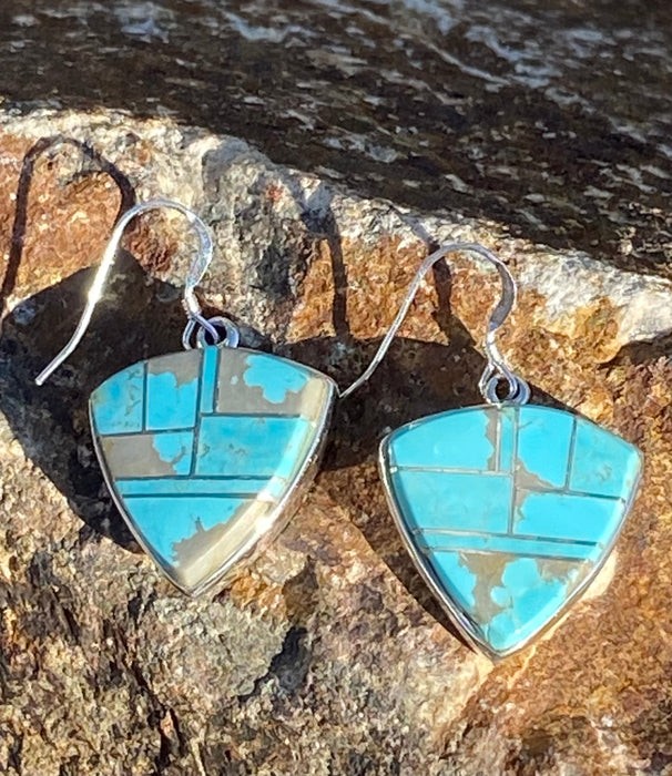 Turquoise & Sterling Silver Shield Dangle Earrings - Culture Kraze Marketplace.com