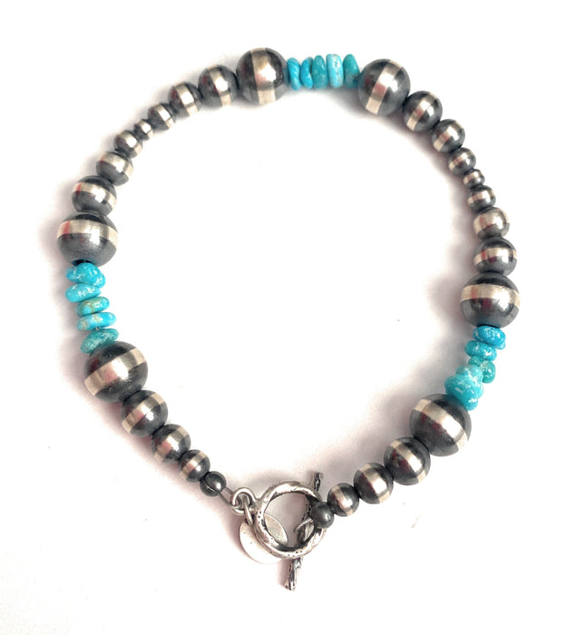 Navajo Turquoise & Sterling Silver Beaded Bracelet