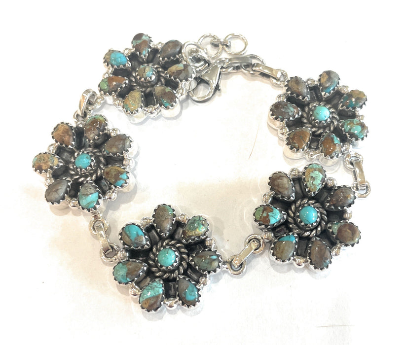 Handmade Sterling Silver And Turquoise Cluster Bracelet Signed Nizhoni