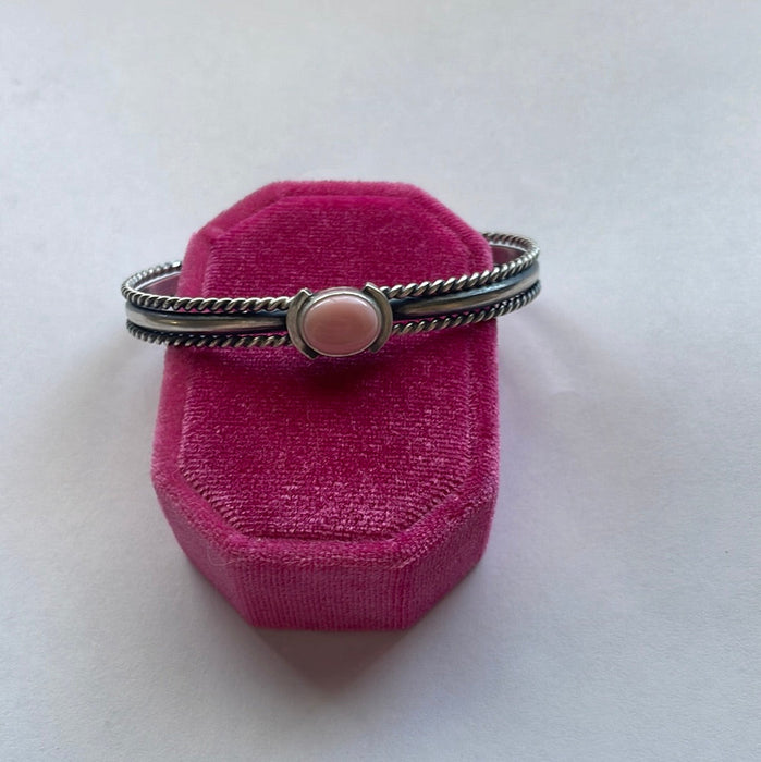 Navajo Pink Conch & Sterling Silver Adjustable Cuff Bracelet