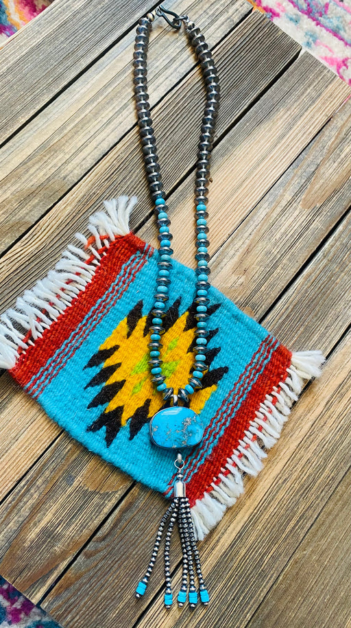 Navajo Turquoise & Sterling Silver Pearl Beaded Tassel Necklace - Culture Kraze Marketplace.com