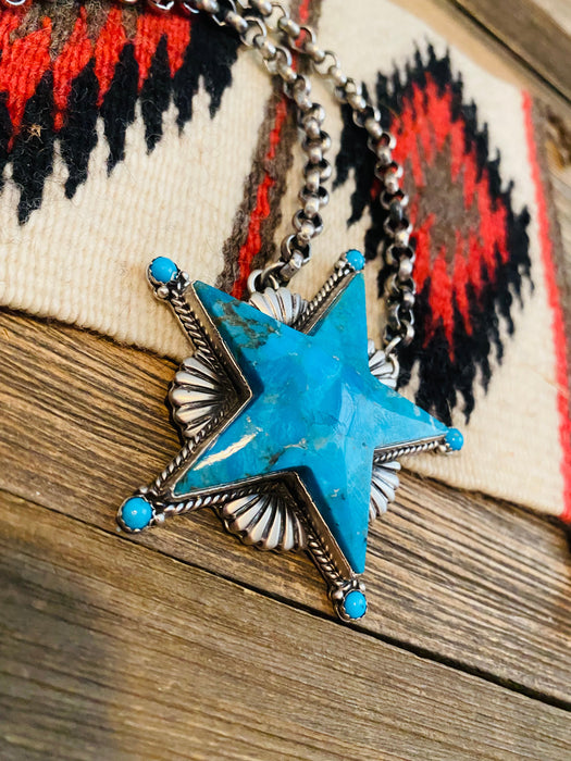 Navajo Turquoise & Sterling Silver Star Necklace Signed