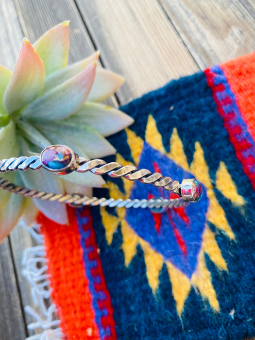 Navajo Twisted Sterling Silver & Pink Dream Mohave Bangle Bracelet