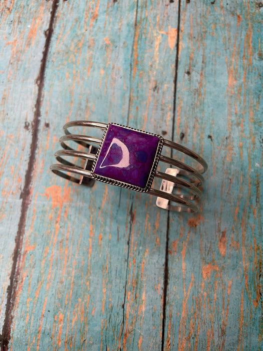 Navajo Purple Kingman Turquoise & Sterling Silver Cuff Bracelet Signed