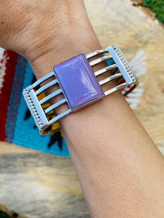 Navajo Purple Kingman Turquoise & Sterling Silver Cuff Bracelet Signed