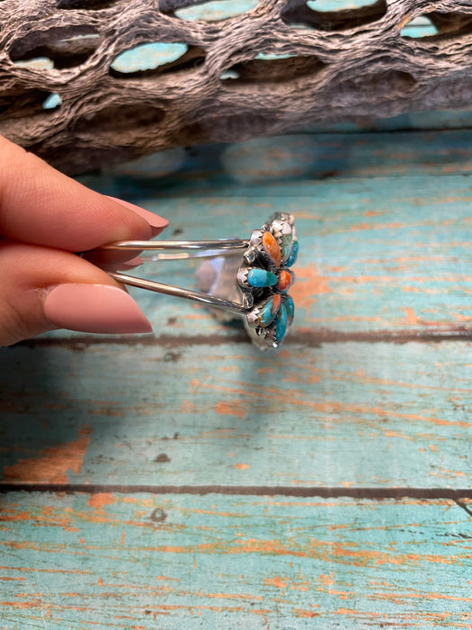 Navajo Multi Stone Spice And Sterling Silver Cluster Bracelet Cuff