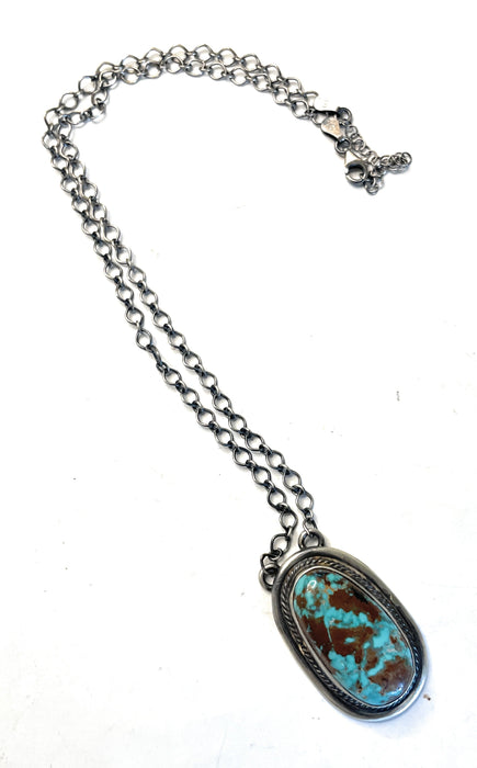 Navajo Sterling Silver And Turquoise Necklace Signed