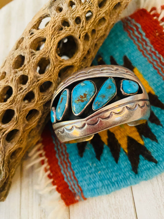 Navajo Old Pawn Vintage Turquoise & Sterling Silver Cuff Bracelet