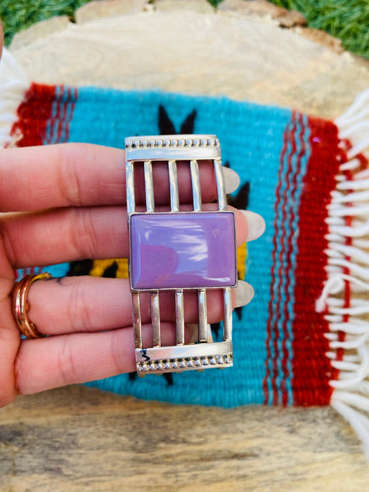 Navajo Purple Kingman Turquoise & Sterling Silver Cuff Bracelet Signed