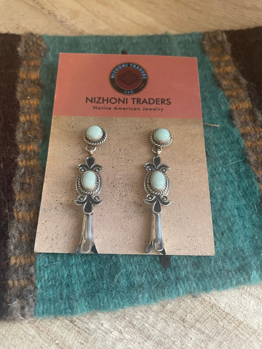 Navajo Sterling Silver And Turquoise Blossom Dangles Signed - Culture Kraze Marketplace.com