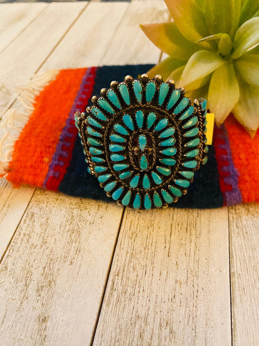 Navajo Old Pawn Vintage Turquoise & Sterling Silver Cuff Bracelet