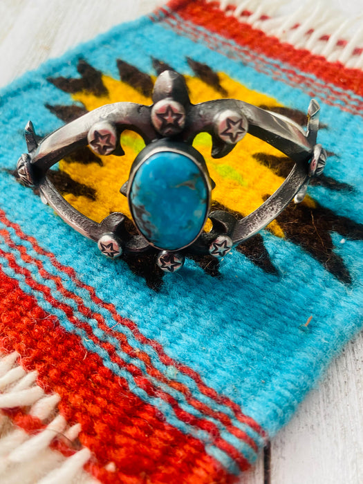 Navajo Turquoise & Sterling Silver Cuff Bracelet By Chimney Butte