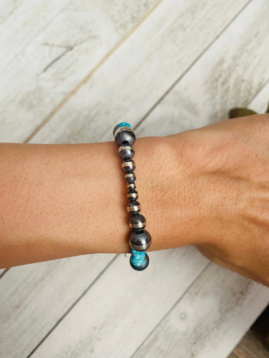 Navajo Turquoise & Sterling Silver Beaded Bracelet