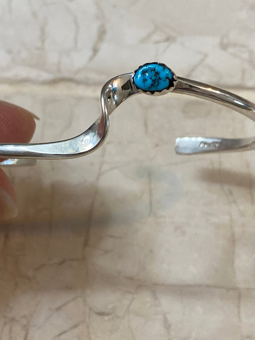 Navajo Sterling Silver Twist & Kingman Turquoise Stacker Cuff Bracelet