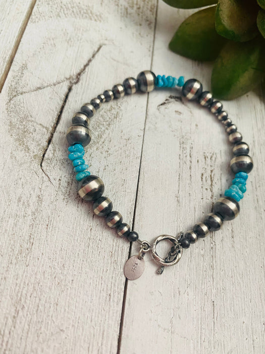 Navajo Turquoise & Sterling Silver Beaded Bracelet