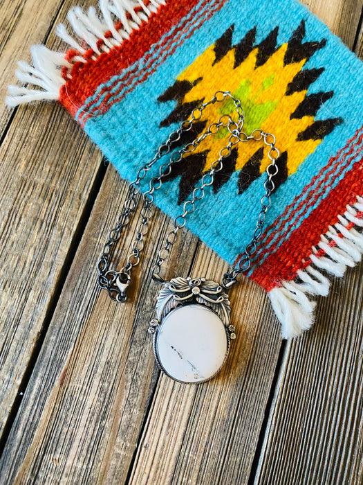 Navajo Sterling Silver & White Buffalo Necklace Signed