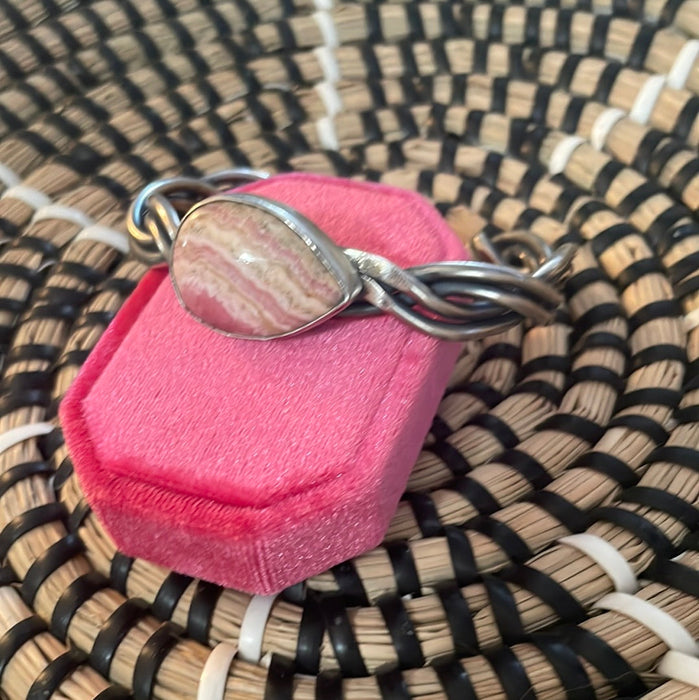 Navajo Sterling Silver And Rhodochrosite Cuff Bracelet