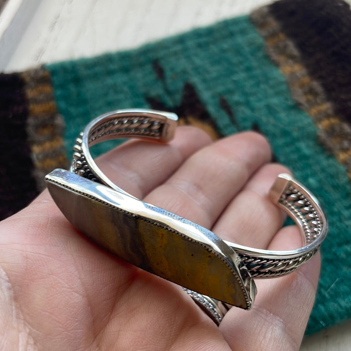 Navajo Bumble Bee Jasper & Sterling Silver Adjustable Cuff Bracelet