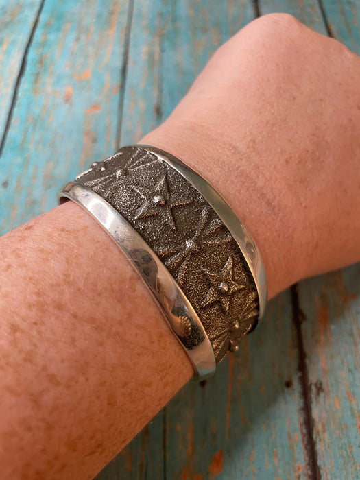 Navajo Sterling Silver Star Cuff Bracelet Stamped And Signed