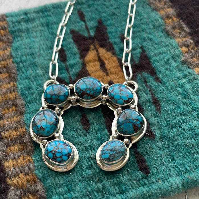 Navajo Sterling Silver & Turquoise Naja Necklace Signed