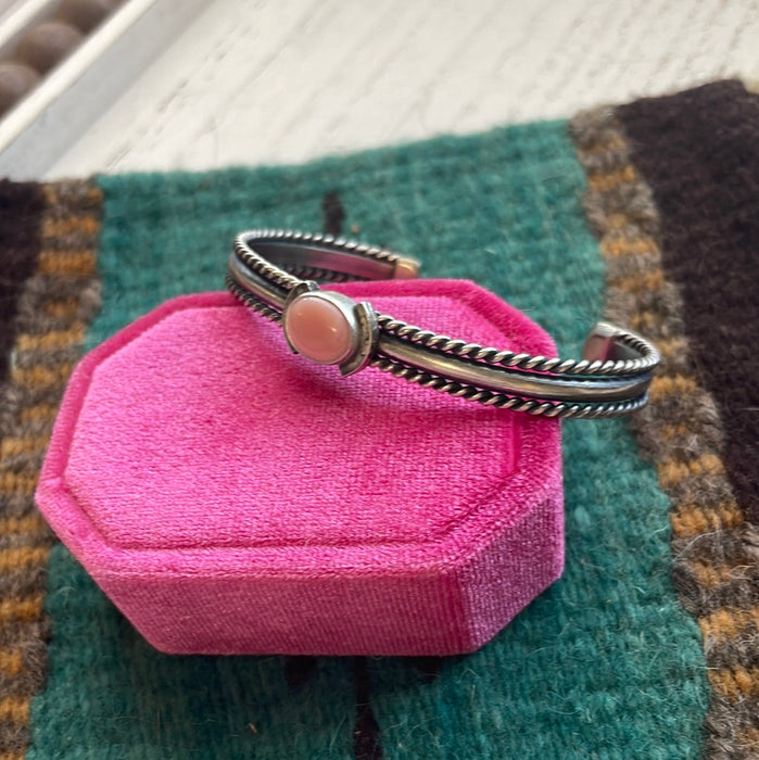 Navajo Pink Conch & Sterling Silver Adjustable Cuff Bracelet