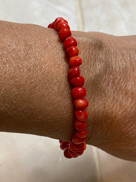 Navajo Apple Coral & Sterling Silver Beaded Bracelet