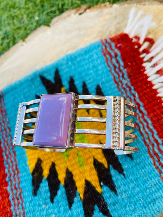 Navajo Purple Kingman Turquoise & Sterling Silver Cuff Bracelet Signed