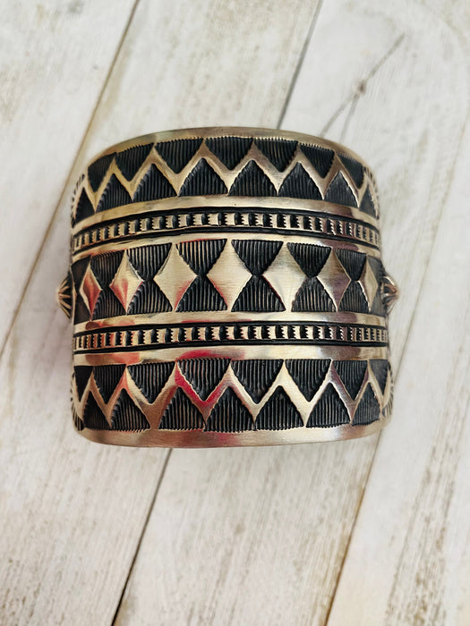 Navajo Hand Stamped Sterling Silver Cuff Bracelet by Elvira Bill