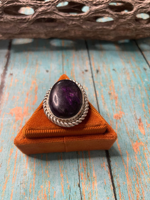 Old Pawn Navajo Sterling Silver & Charorite Ring Size 7.5 - Culture Kraze Marketplace.com