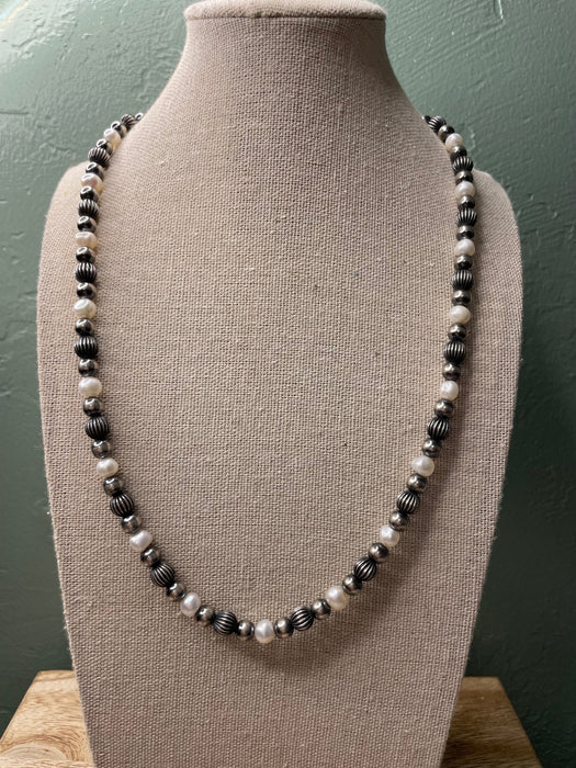 Handcrafted Sterling Silver and Freshwater Pearl Necklace 20”