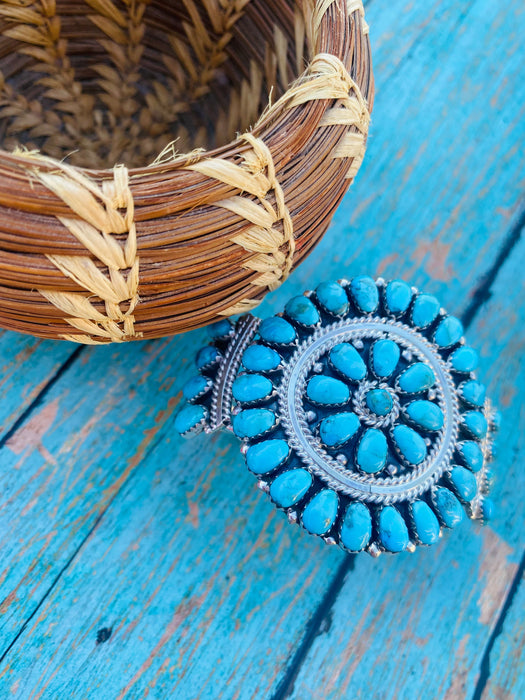 Navajo Kingman Turquoise & Sterling Silver Cluster Bracelet Cuff