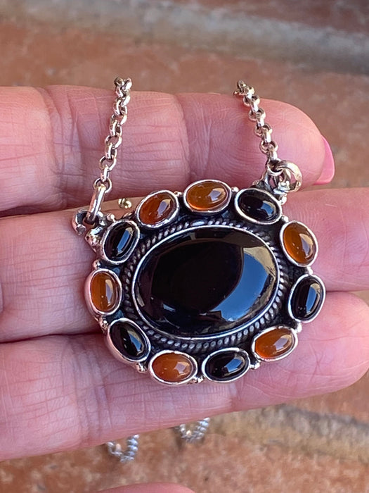 Handmade Sterling Onyx and Garnet Necklace